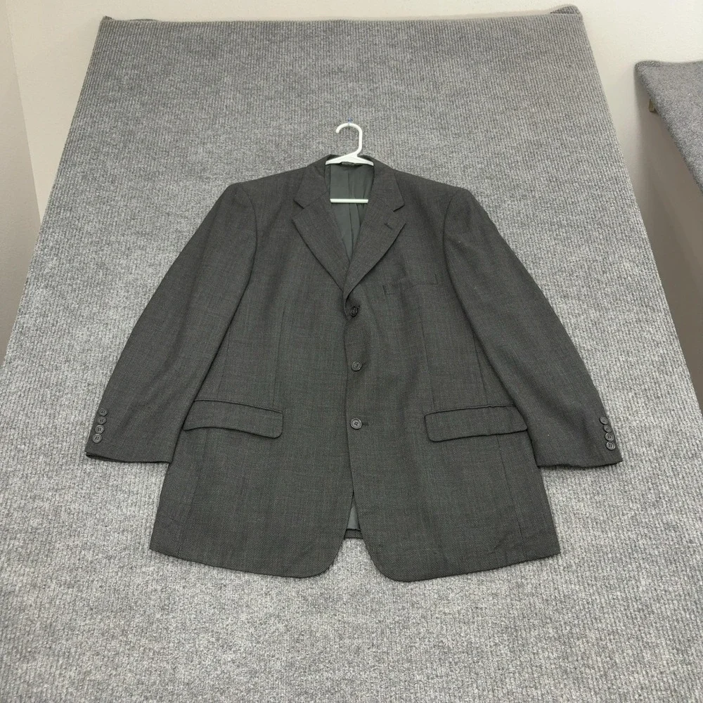 Bill Blass Blazer Mens 23.5x33.5 Grey Wool Two Button Classic Career Sport Coat